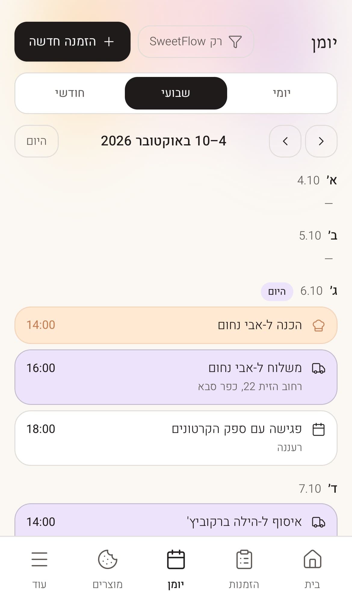יומן ההזמנות של Mini Su-Chef