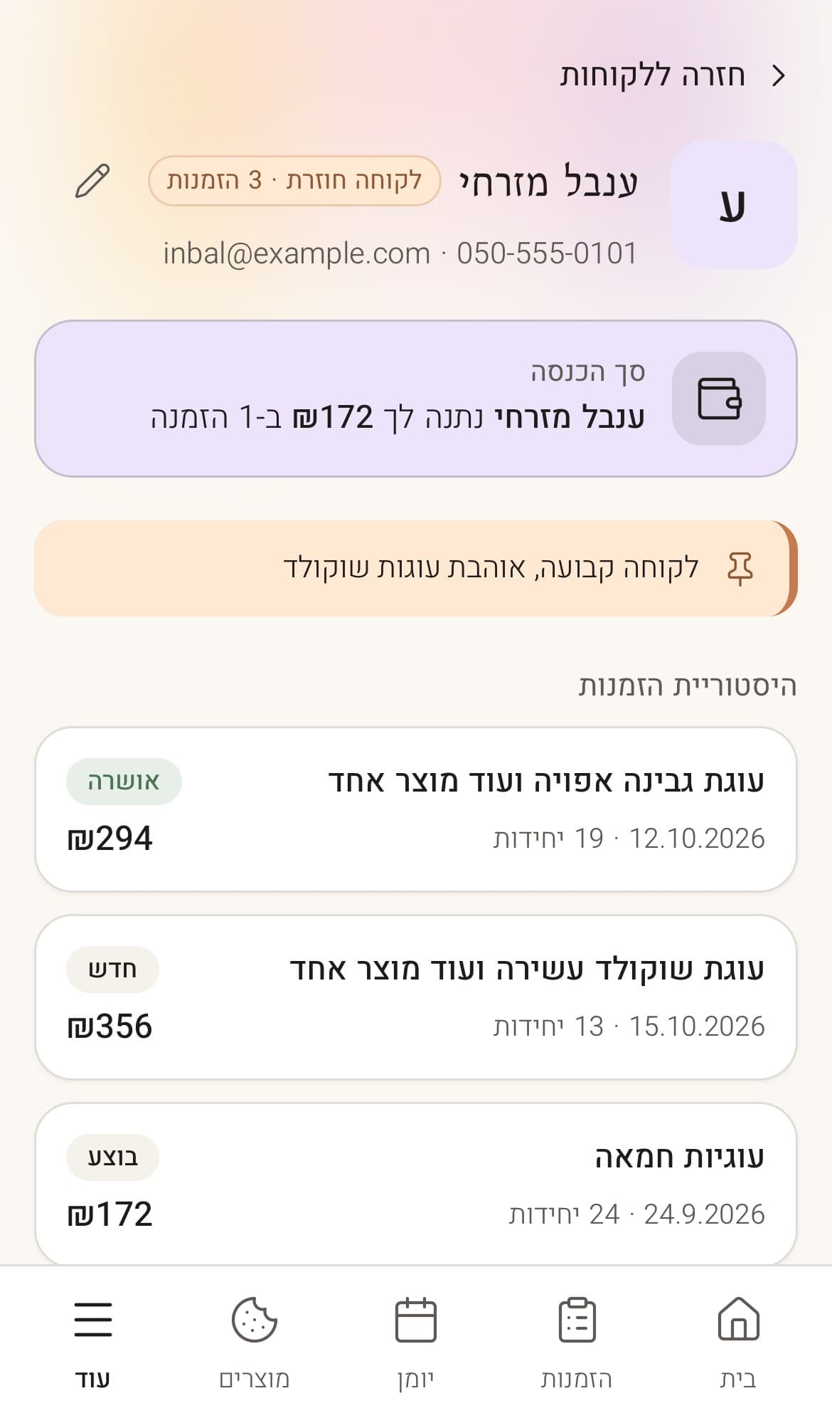 כרטיס לקוחה ב-Mini Su-Chef