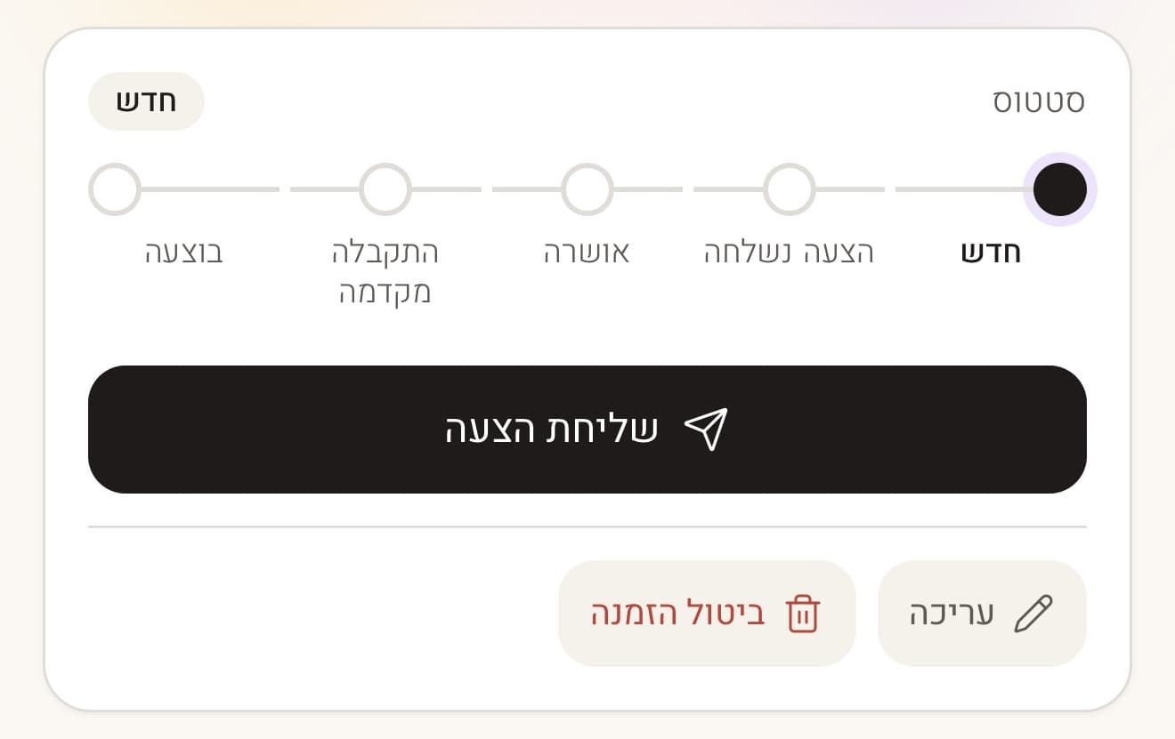 מסך הזמנה עם סטטוסים ב-Mini Su-Chef
